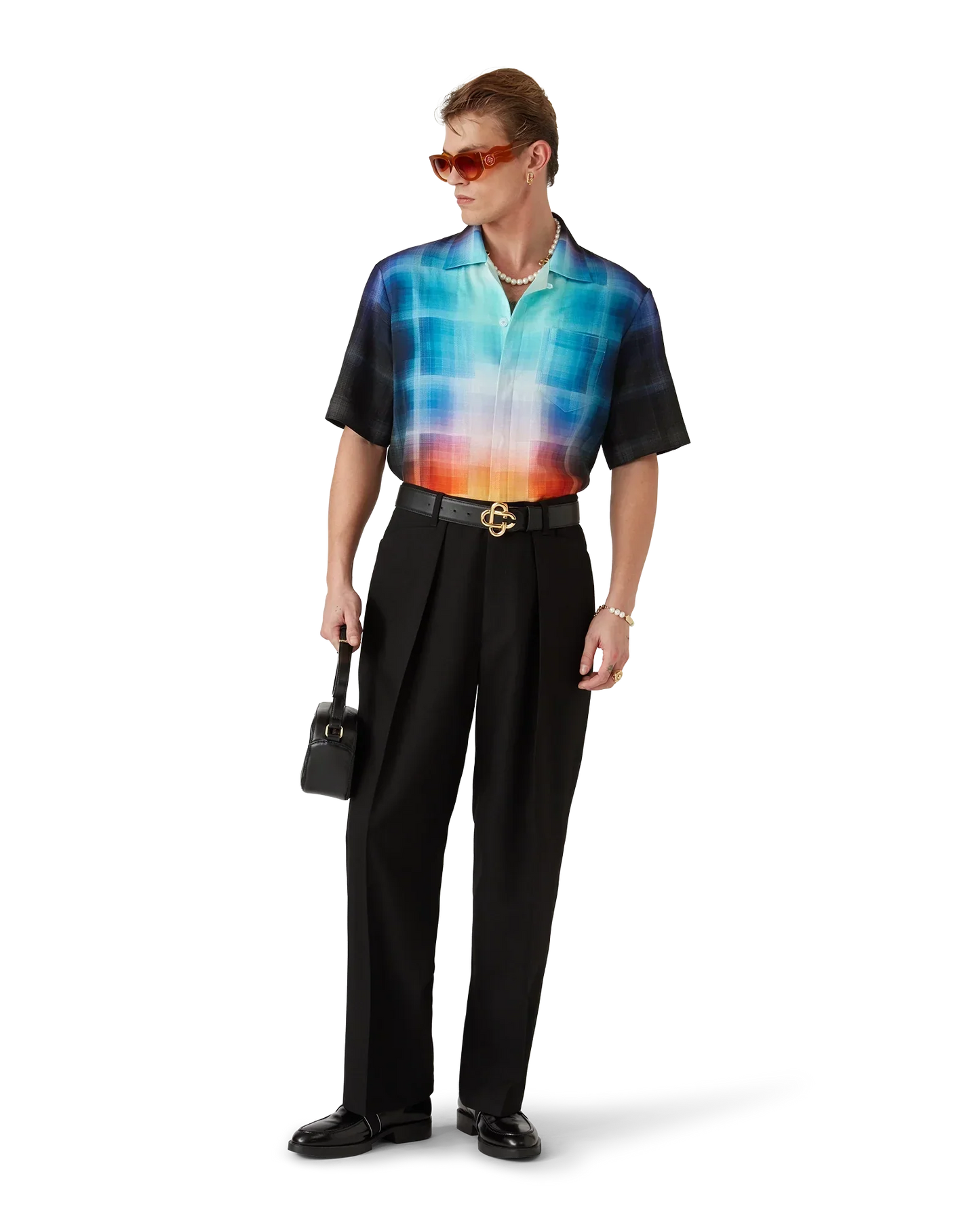 Gradient Check Viscose Blend Short Sleeve Shirt | Casablanca Paris | Image 6