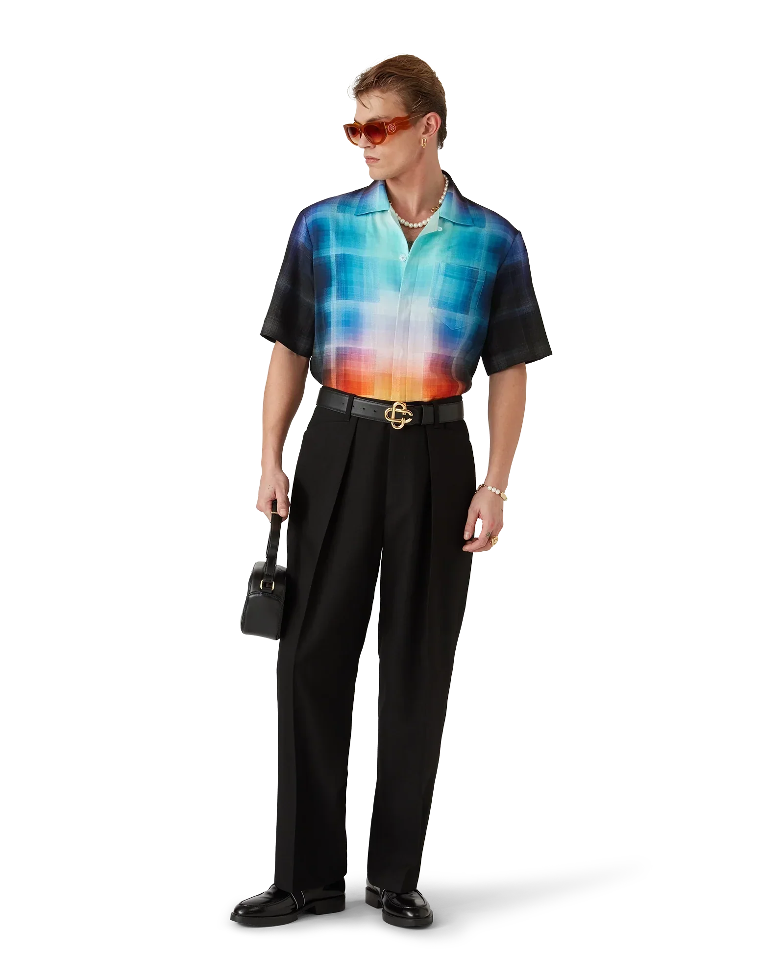 Gradient Check Viscose Blend Short Sleeve Shirt | Casablanca Paris | Image 6