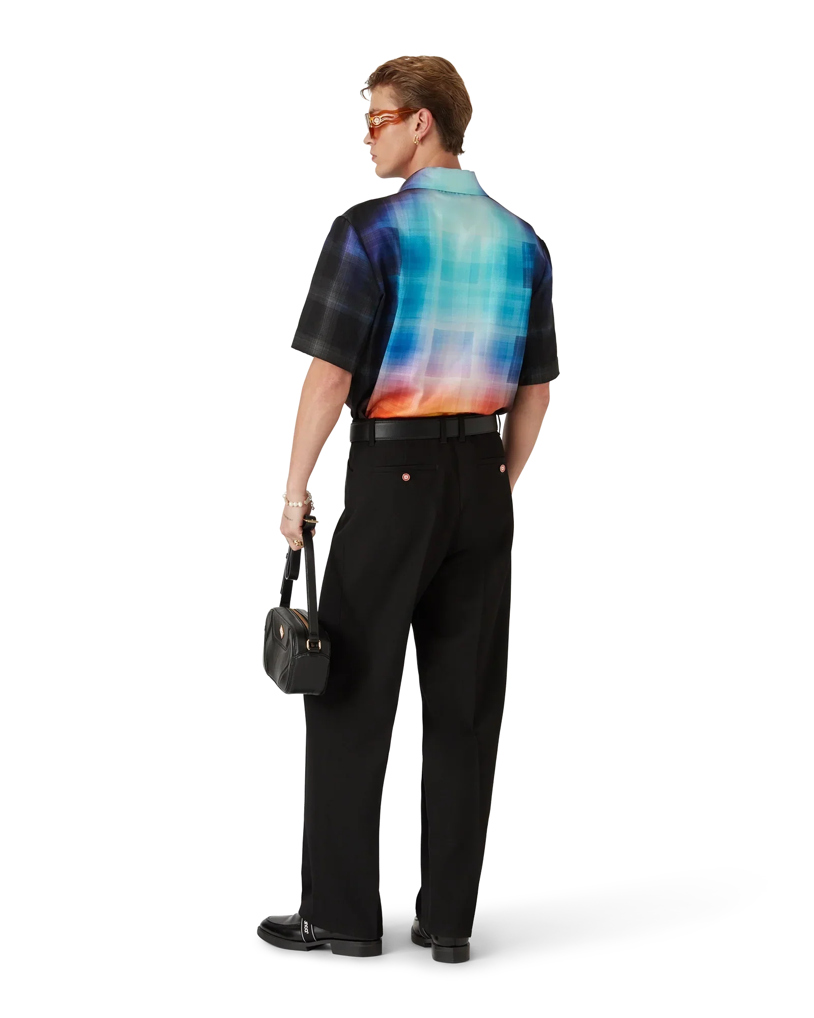 Gradient Check Viscose Blend Short Sleeve Shirt | Casablanca Paris | Image 7