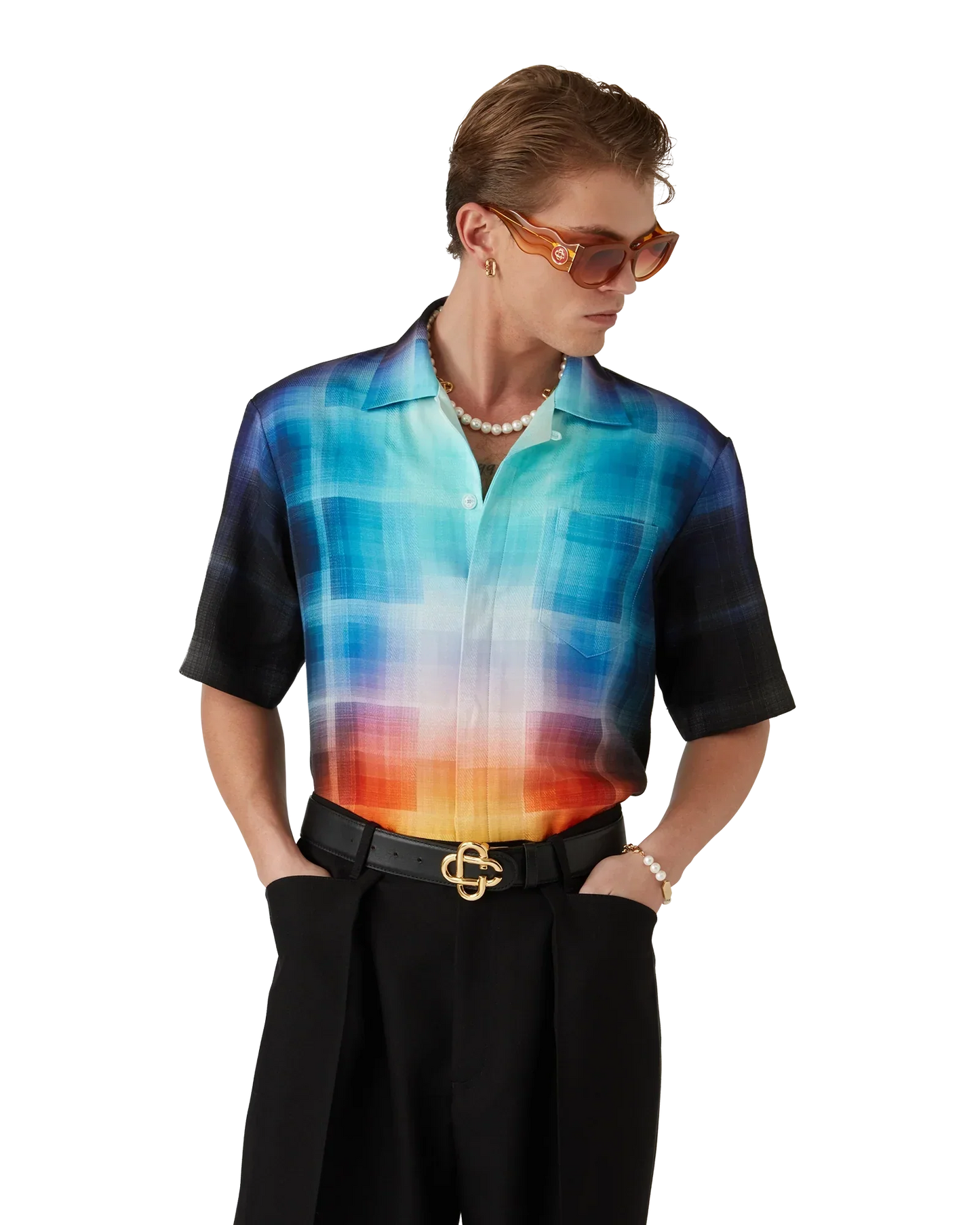 Gradient Check Viscose Blend Short Sleeve Shirt | Casablanca Paris | Image 8