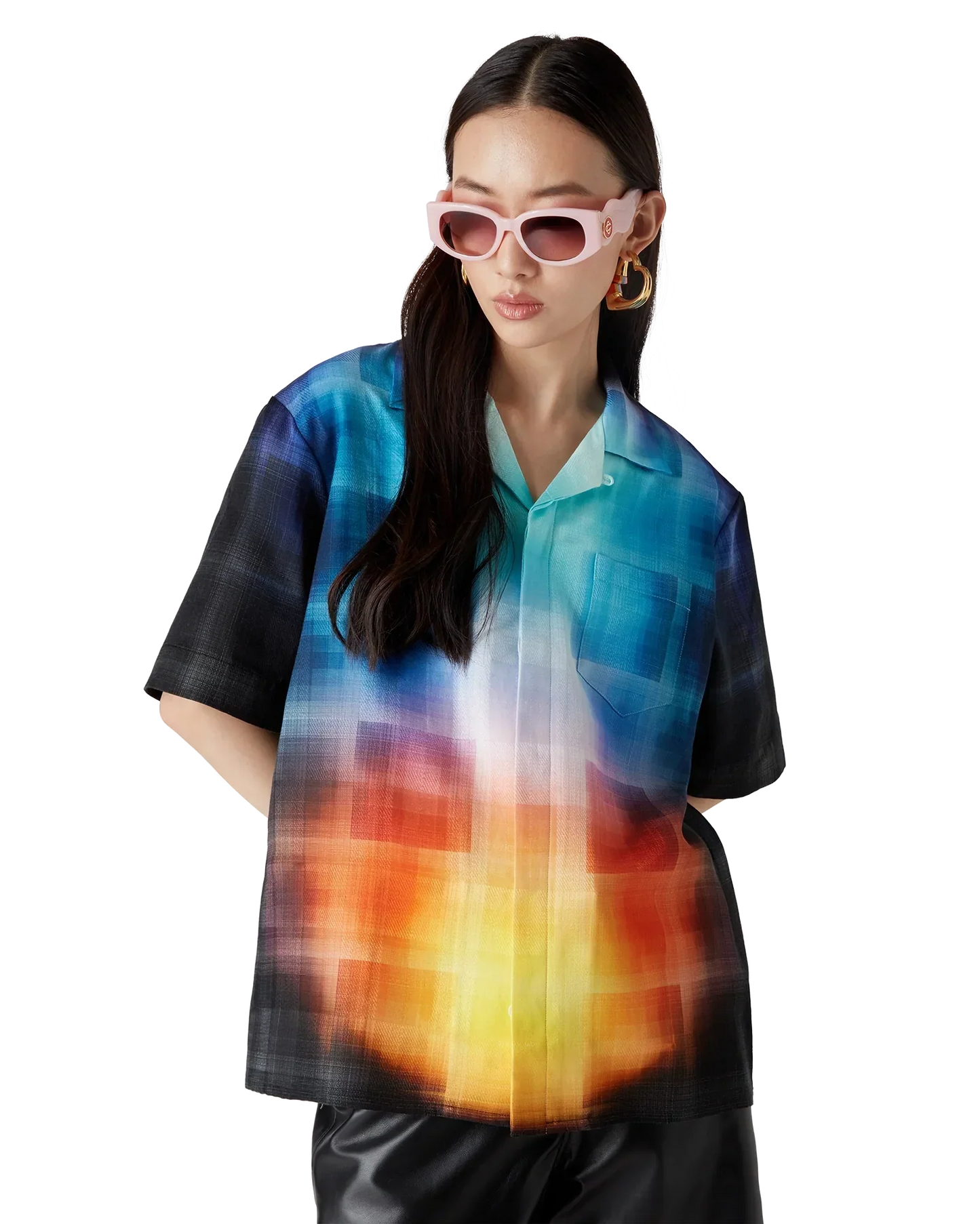 Gradient Check Viscose Blend Short Sleeve Shirt | Casablanca Paris | Image 4