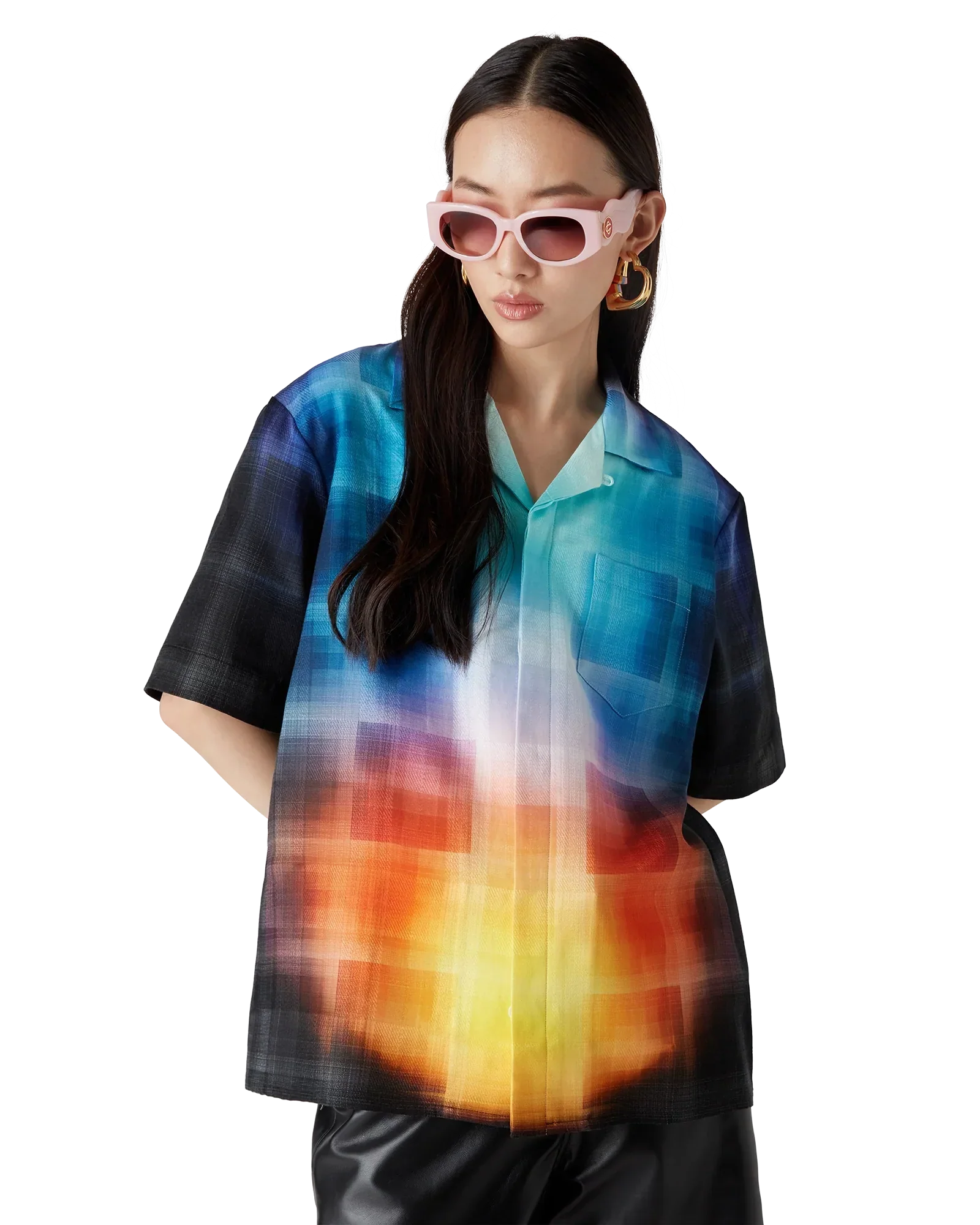 Gradient Check Viscose Blend Short Sleeve Shirt | Casablanca Paris | Image 4