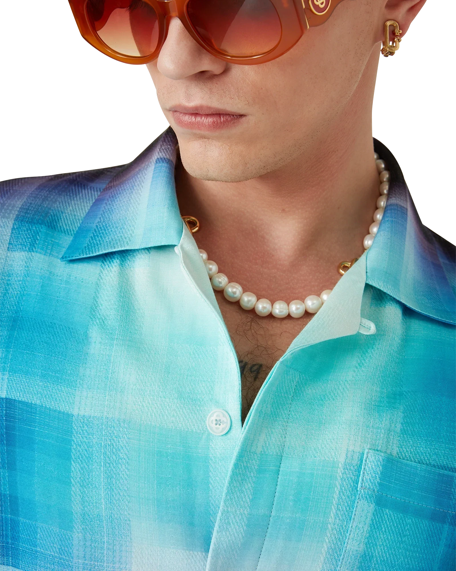 Gradient Check Viscose Blend Short Sleeve Shirt | Casablanca Paris | Image 9