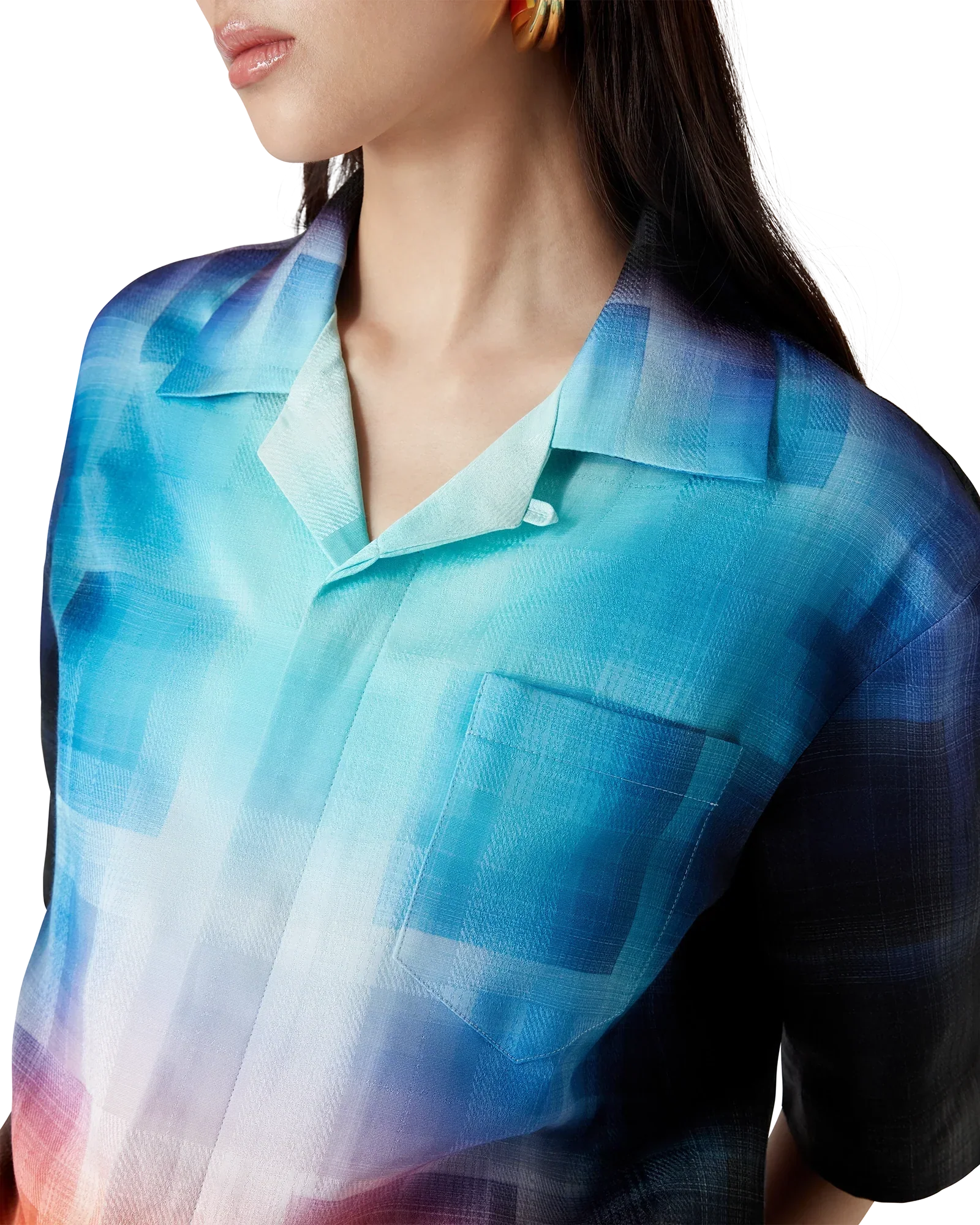 Gradient Check Viscose Blend Short Sleeve Shirt | Casablanca Paris | Image 5