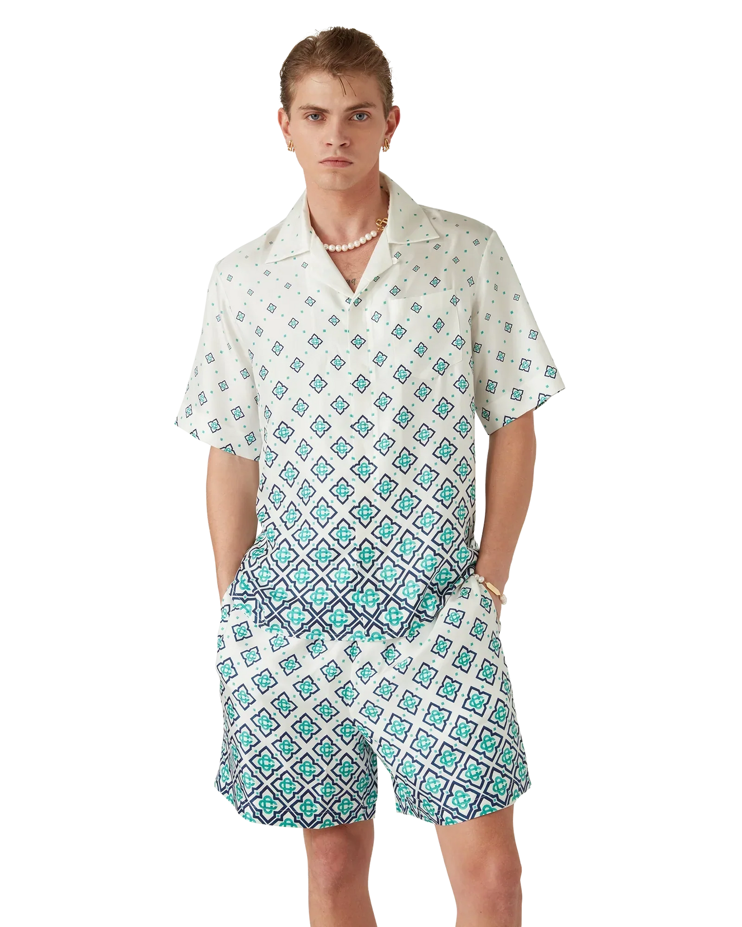 Gradient Monogram Short-Sleeve Silk Shirt | Casablanca Paris | Image 8
