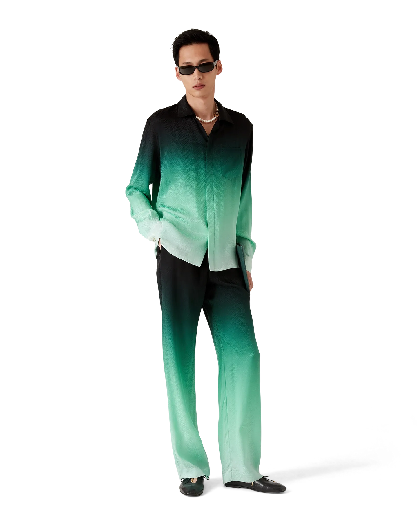 Gradient Ping Pong Jacquard Long Sleeve Silk Shirt | Casablanca Paris | Image 2