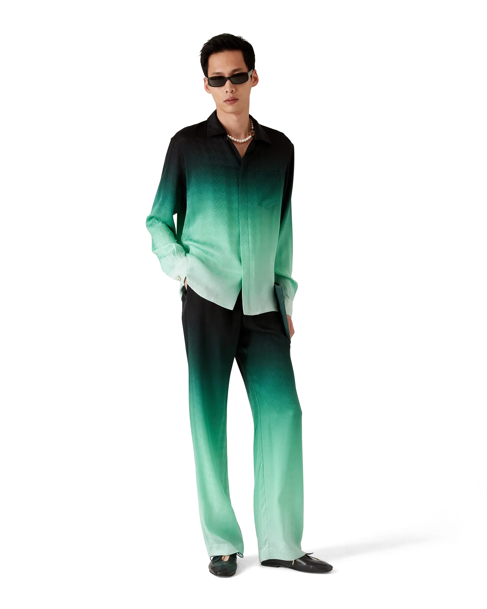 Gradient Ping Pong Jacquard Long Sleeve Silk Shirt | Casablanca Paris | Image 2