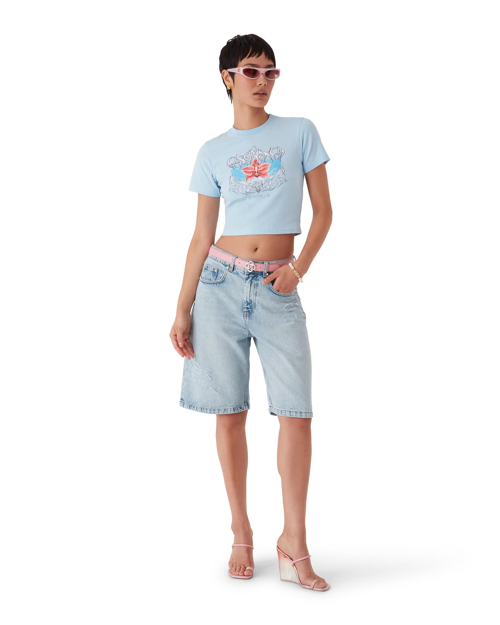 Blades Cropped Short Sleeve T-Shirt | Casablanca Paris | Image 2