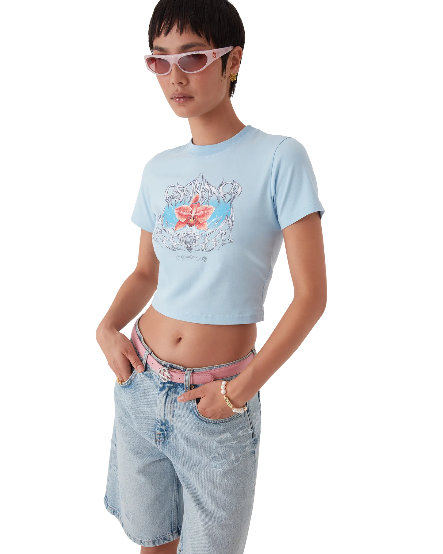 Blades Cropped Short Sleeve T-Shirt | Casablanca Paris | Image 4