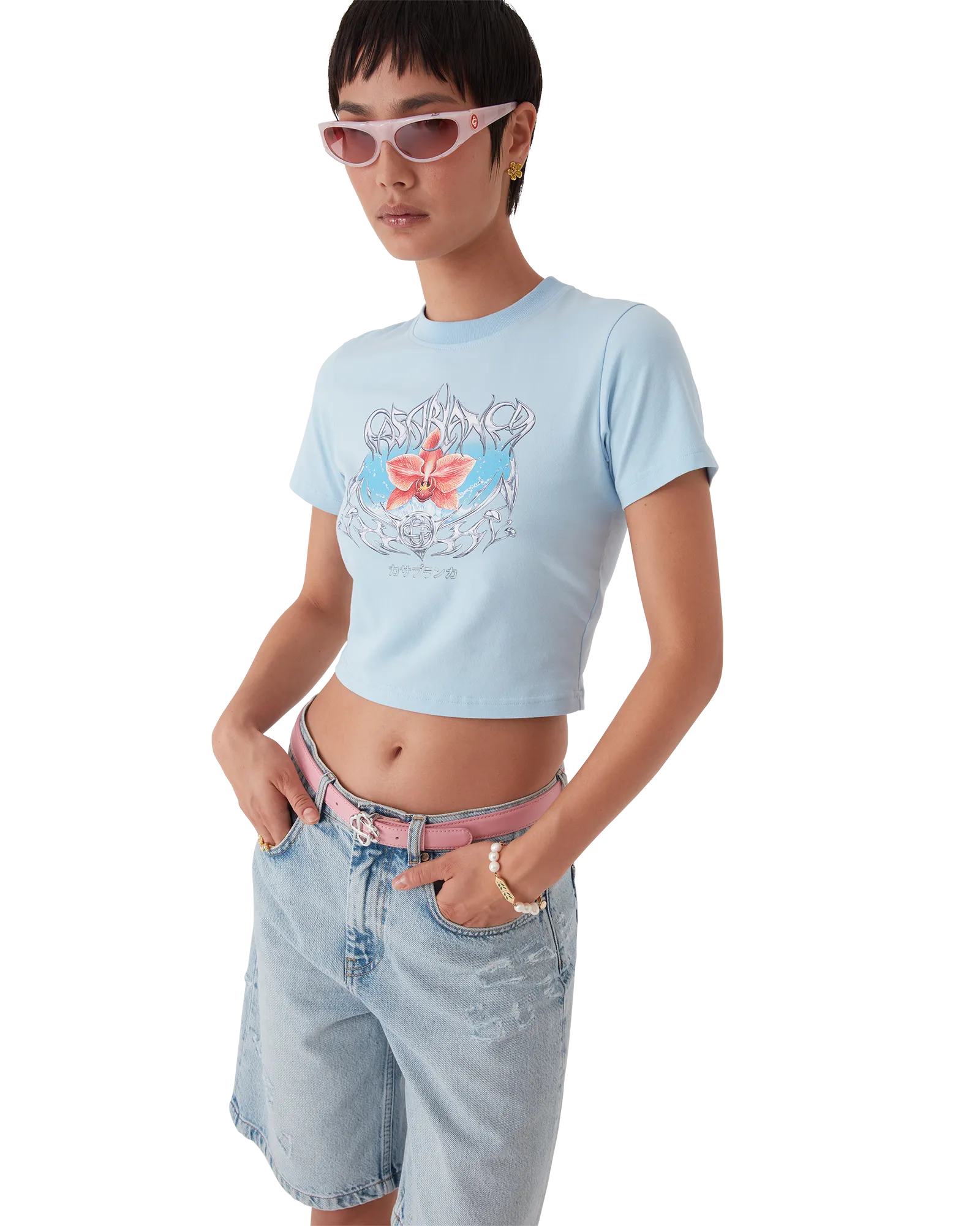 Blades Cropped Short Sleeve T-Shirt | Casablanca Paris | Image 4