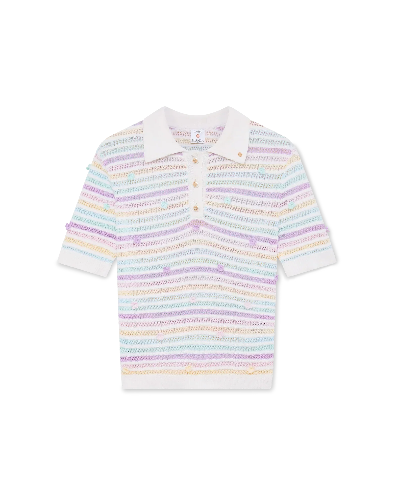 Flower Stripe Cotton Crochet Polo | Casablanca Paris | Image 1