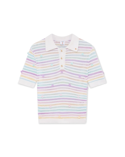 Flower Stripe Cotton Crochet Polo | Casablanca Paris | Image 1