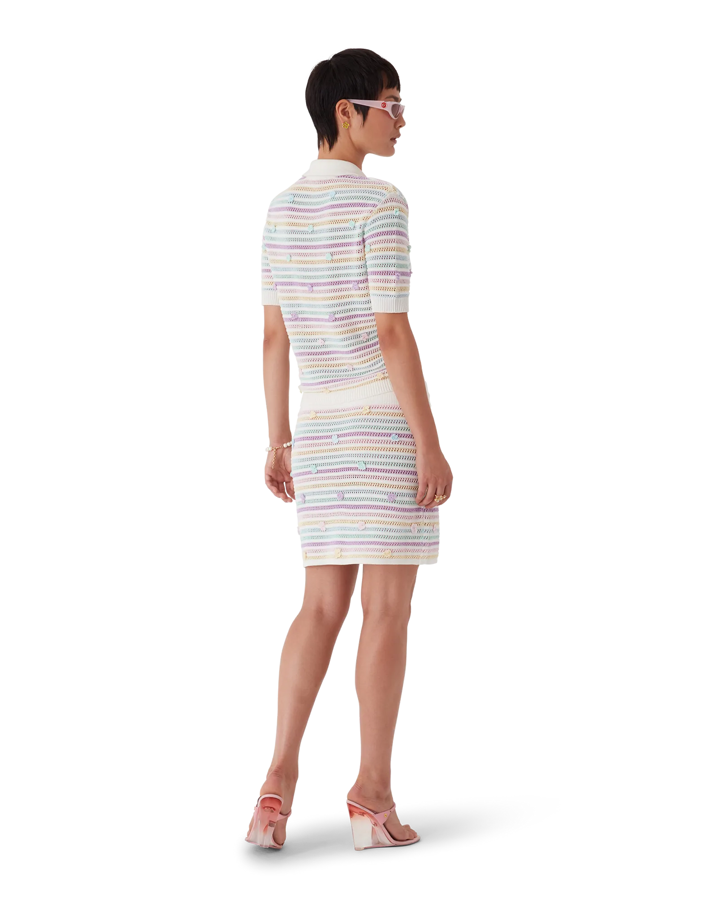 Flower Stripe Cotton Crochet Polo | Casablanca Paris | Image 3