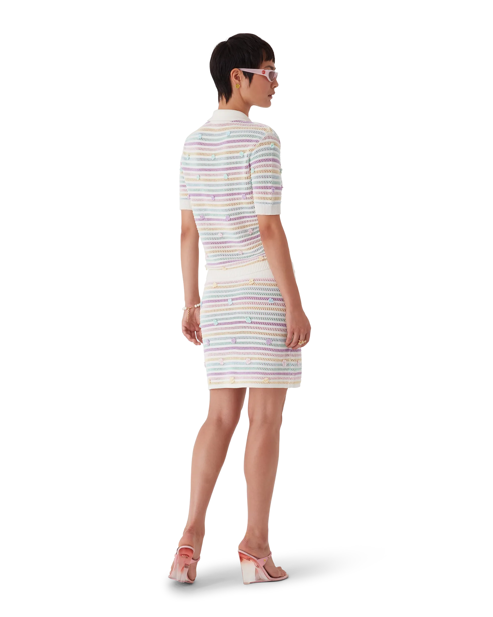 Flower Stripe Cotton Crochet Polo | Casablanca Paris | Image 3