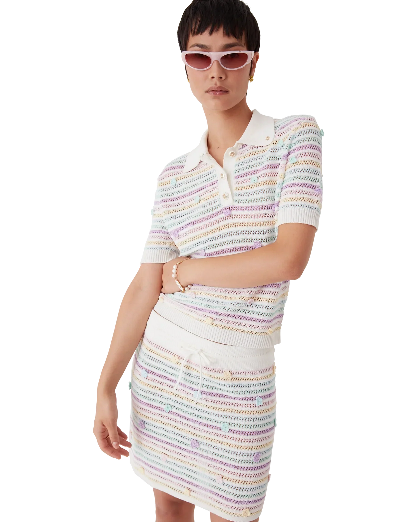 Flower Stripe Cotton Crochet Polo | Casablanca Paris | Image 4