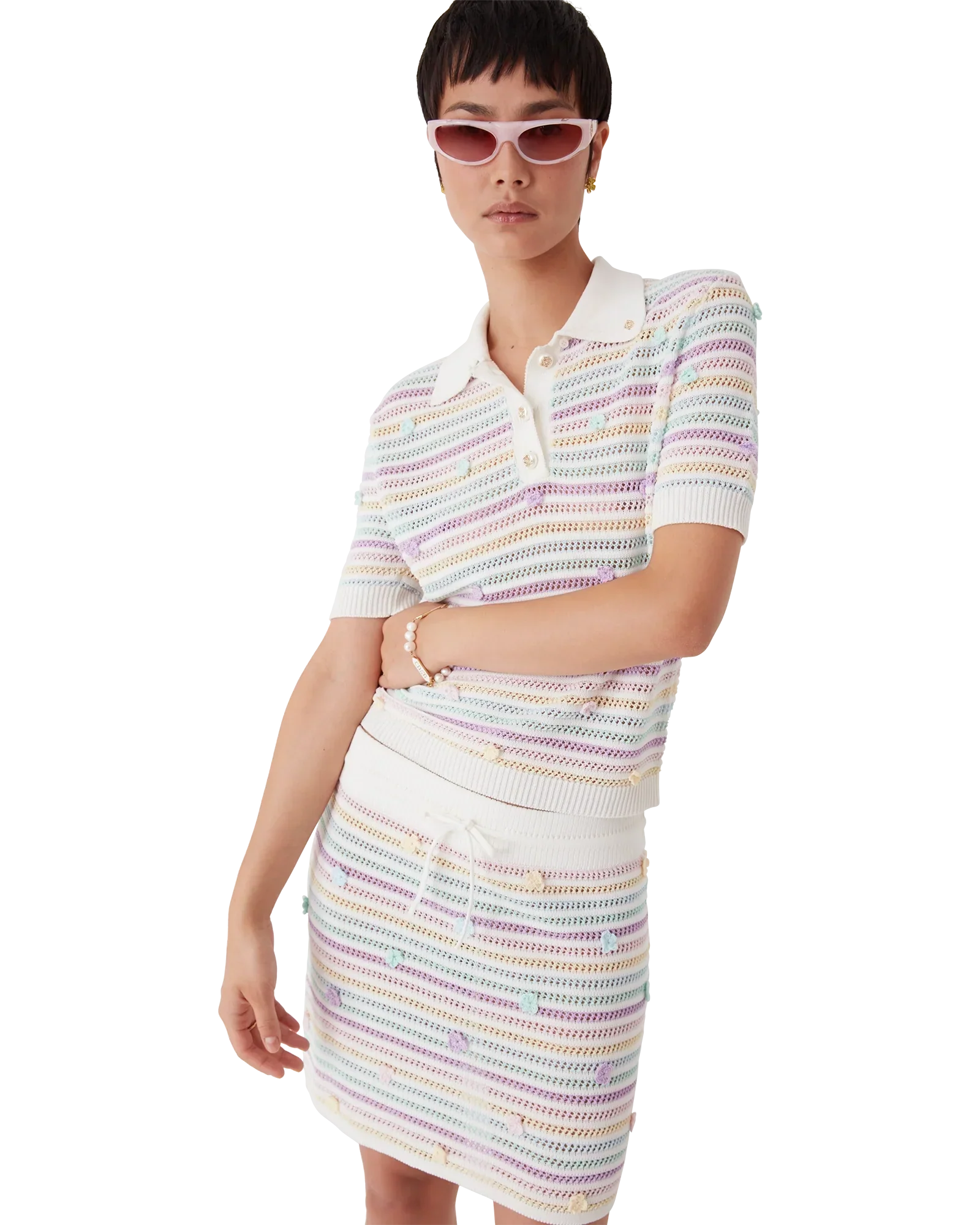 Flower Stripe Cotton Crochet Polo | Casablanca Paris | Image 4