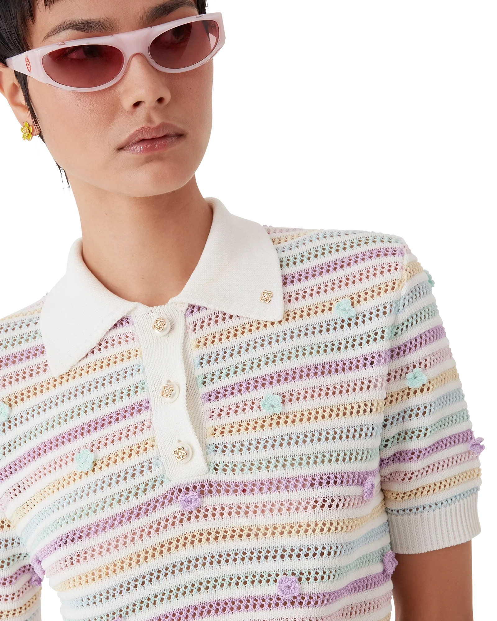 Flower Stripe Cotton Crochet Polo | Casablanca Paris | Image 5