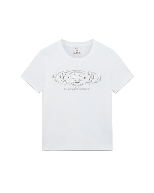 Crystal Warped Logo Fitted Short Sleeve T-Shirt | Casablanca Paris | Image 1