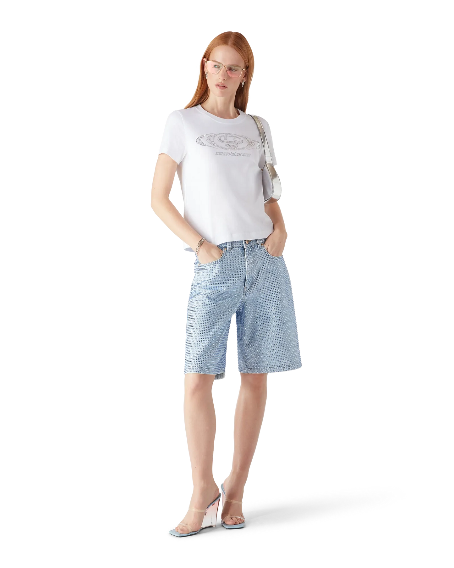 Crystal Warped Logo Fitted Short Sleeve T-Shirt | Casablanca Paris | Image 2