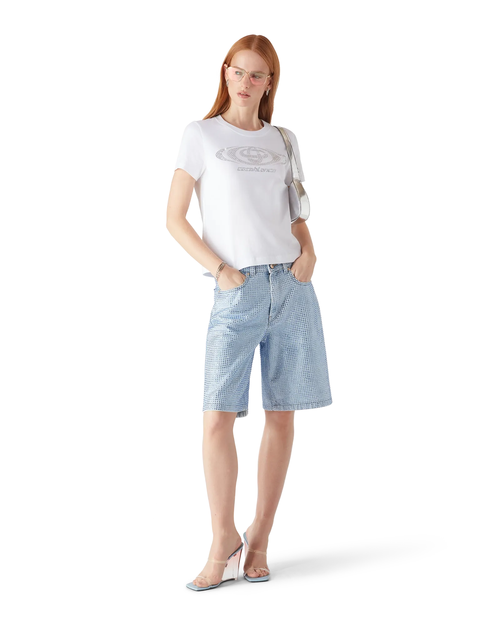 Crystal Warped Logo Fitted Short Sleeve T-Shirt | Casablanca Paris | Image 2