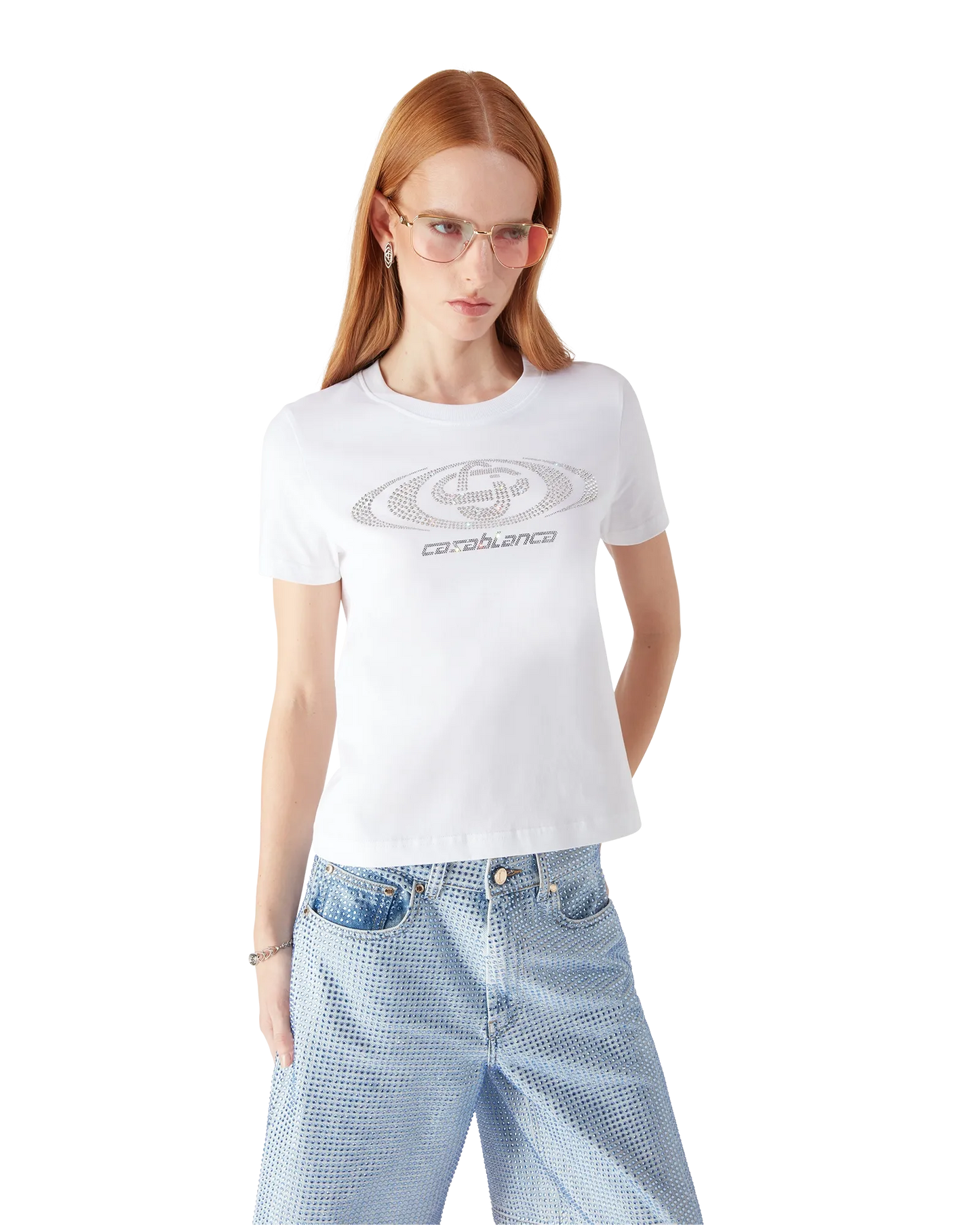 Crystal Warped Logo Fitted Short Sleeve T-Shirt | Casablanca Paris | Image 4