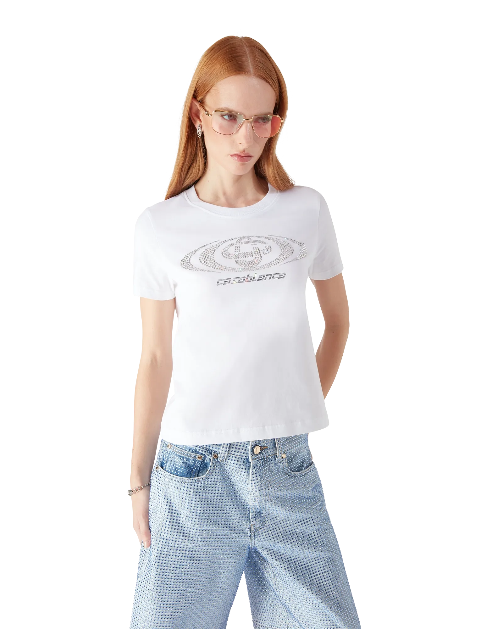 Crystal Warped Logo Fitted Short Sleeve T-Shirt | Casablanca Paris | Image 4