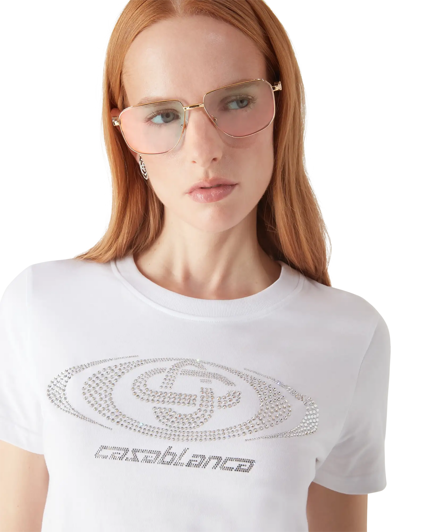 Crystal Warped Logo Fitted Short Sleeve T-Shirt | Casablanca Paris | Image 5