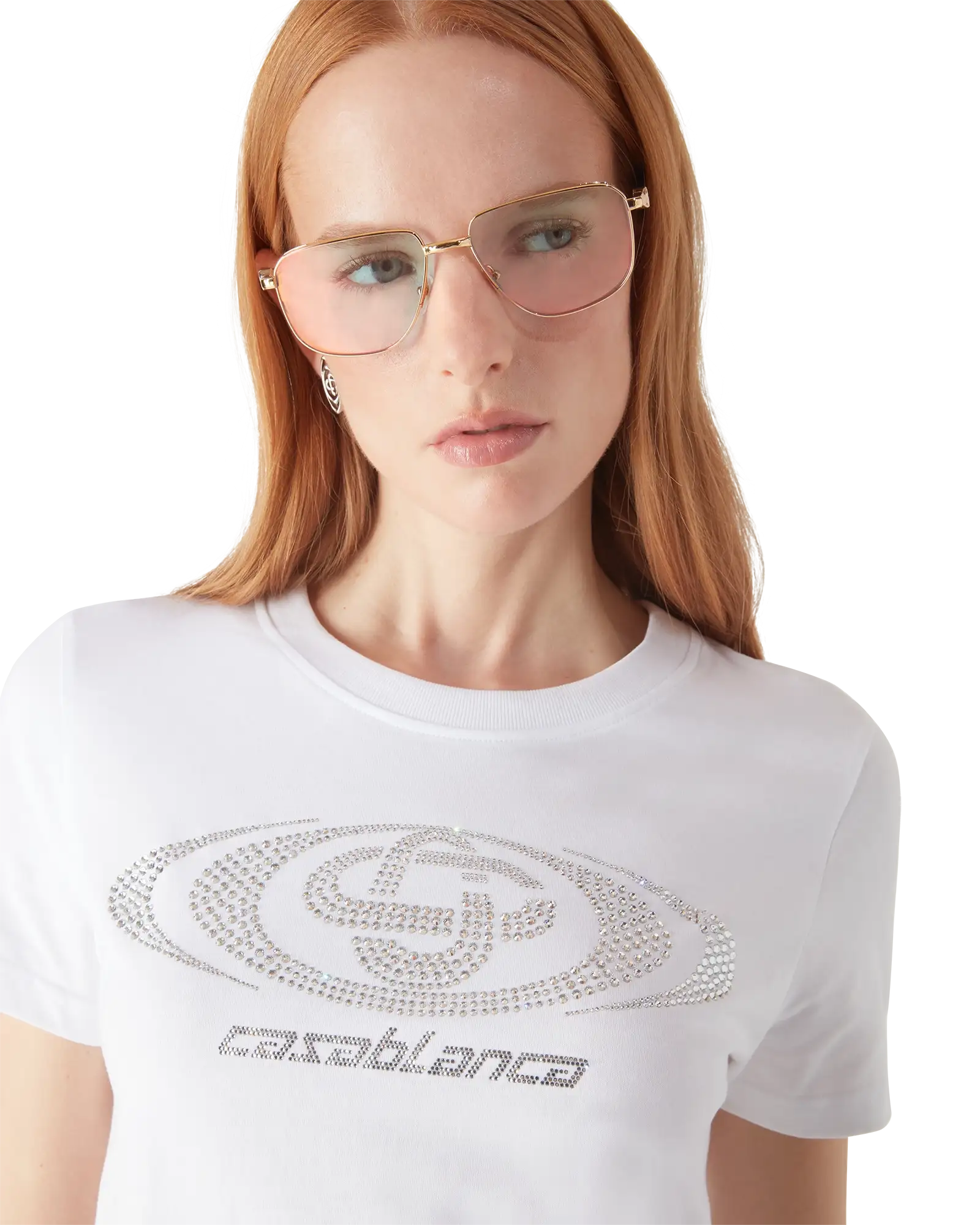 Crystal Warped Logo Fitted Short Sleeve T-Shirt | Casablanca Paris | Image 5