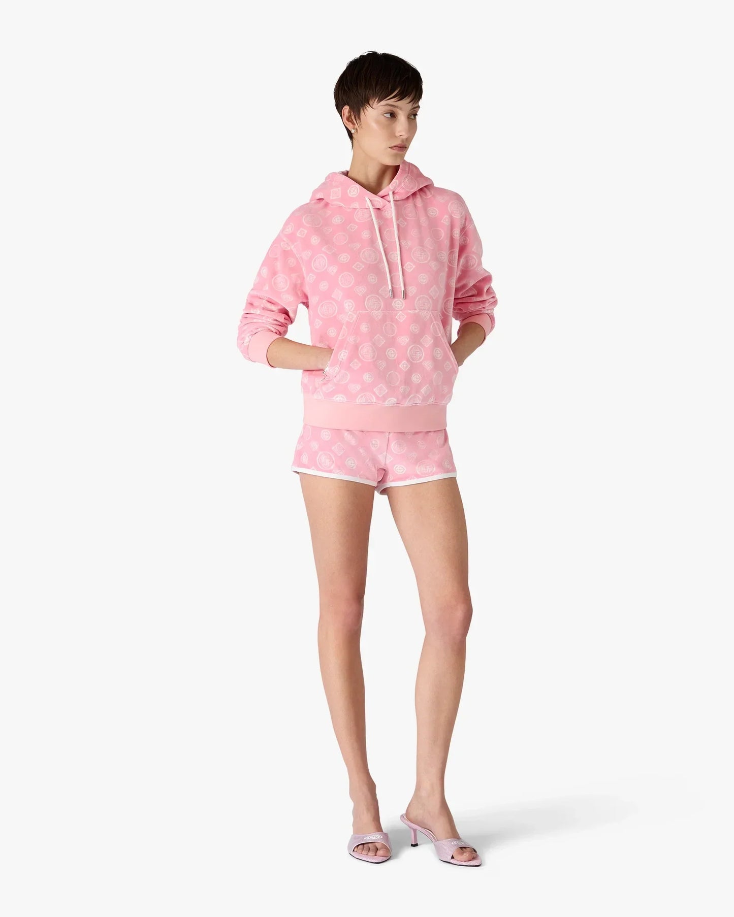 Pink Velour Monogram Hooded Sweatshirt | Casablanca Paris | Image 2