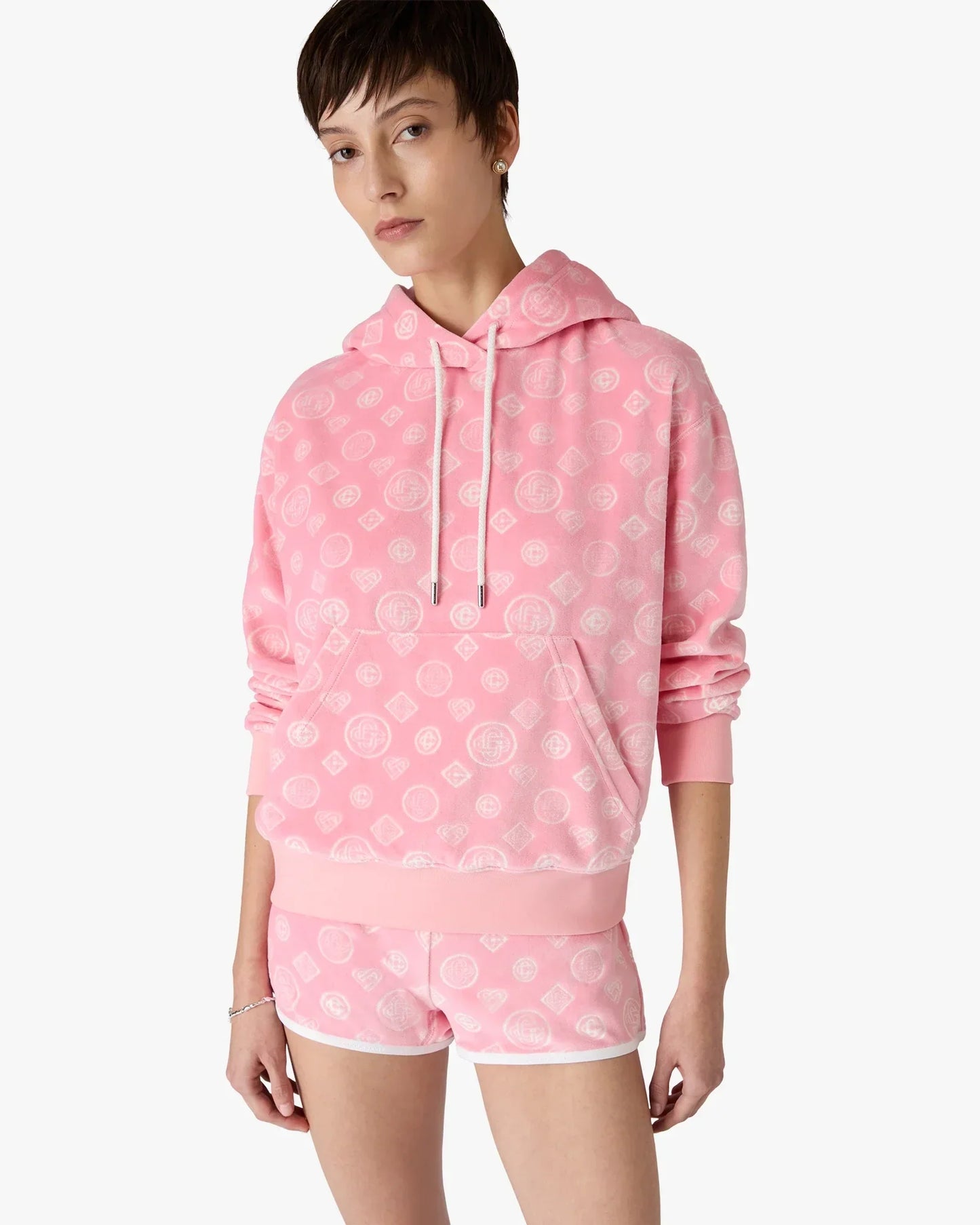 Pink Velour Monogram Hooded Sweatshirt | Casablanca Paris | Image 4