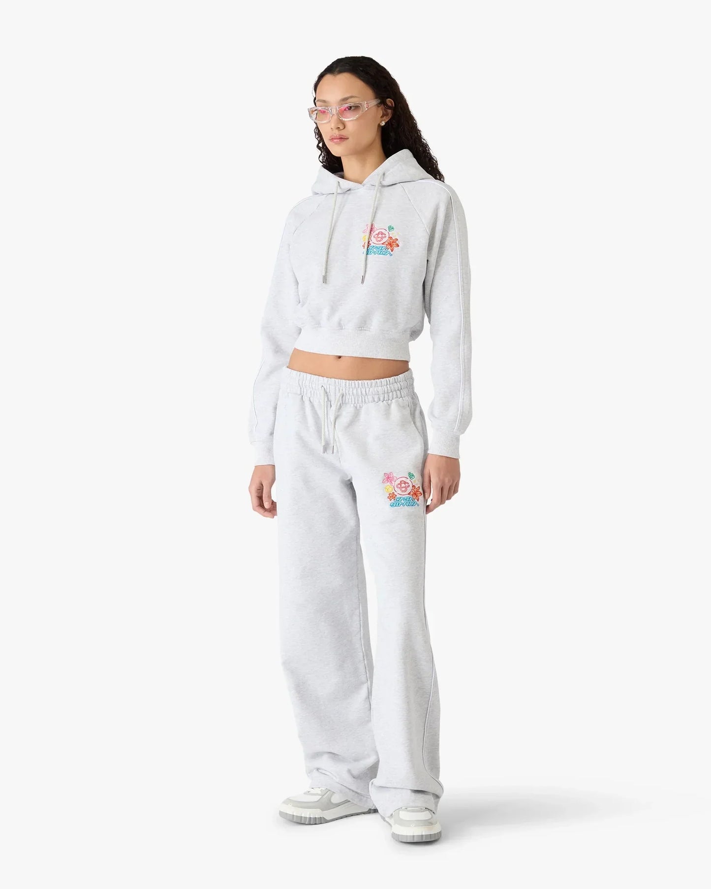 Grey Embroidered Cropped Hooded Sweatshirt | Casablanca Paris | Image 2