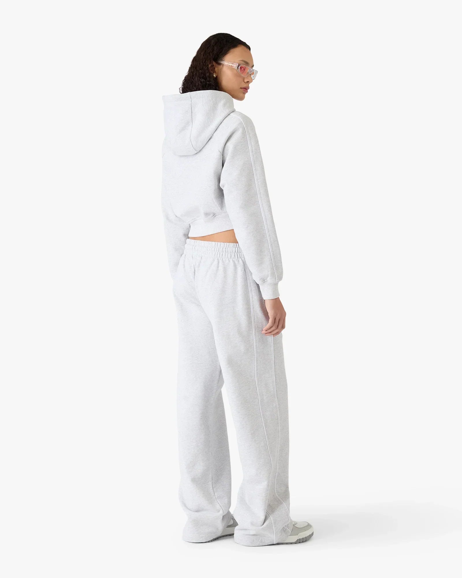 Grey Embroidered Cropped Hooded Sweatshirt | Casablanca Paris | Image 3