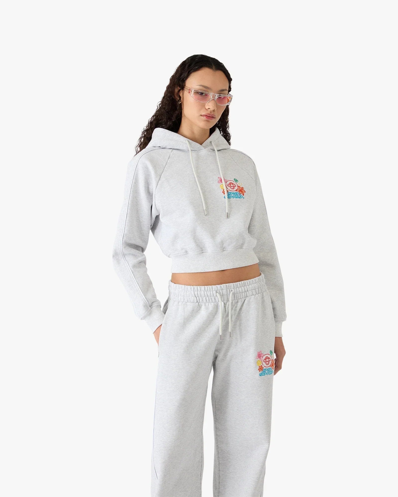 Grey Embroidered Cropped Hooded Sweatshirt | Casablanca Paris | Image 4