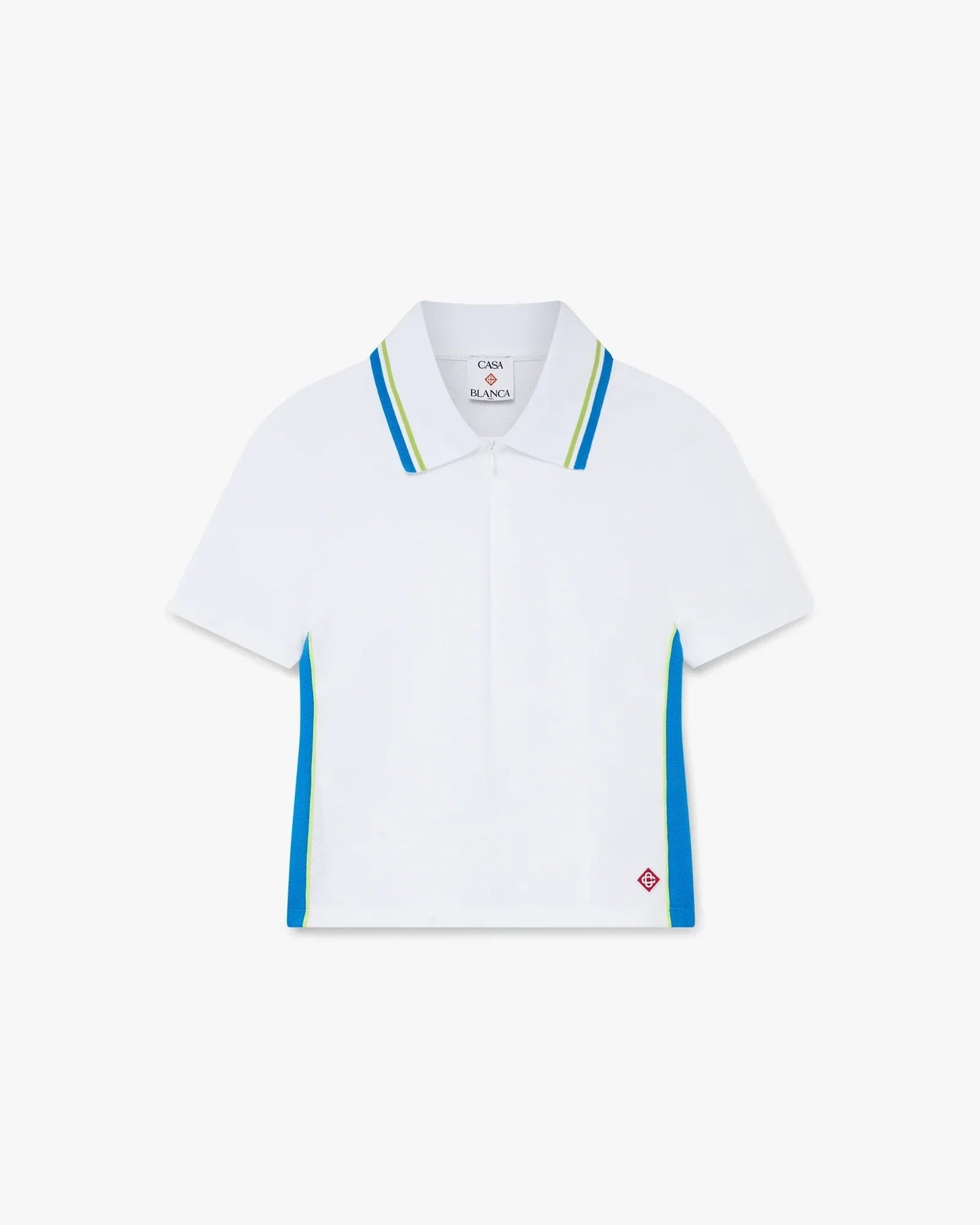 White & Blue Pique Cut-Out Polo Shirt | Casablanca Paris | Image 1