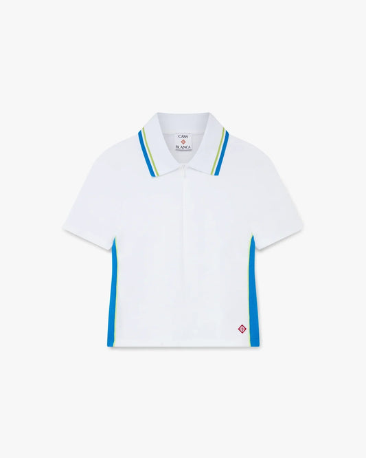 White & Blue Pique Cut-Out Polo Shirt | Casablanca Paris | Image 1