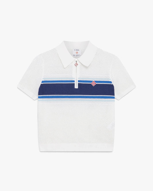 White & Blue Striped Mesh Polo Shirt | Casablanca Paris | Image 1