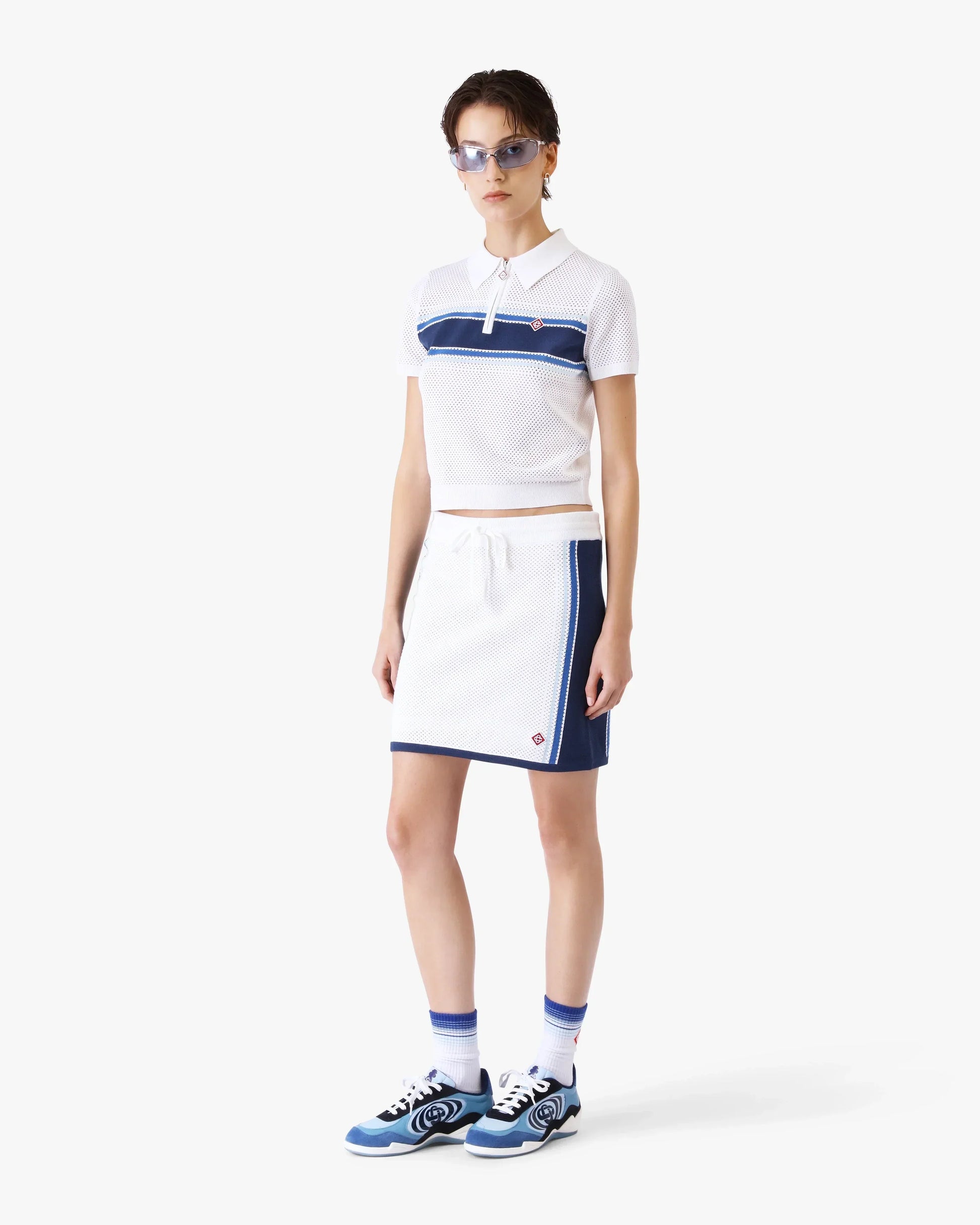 White & Blue Striped Mesh Polo Shirt | Casablanca Paris | Image 2