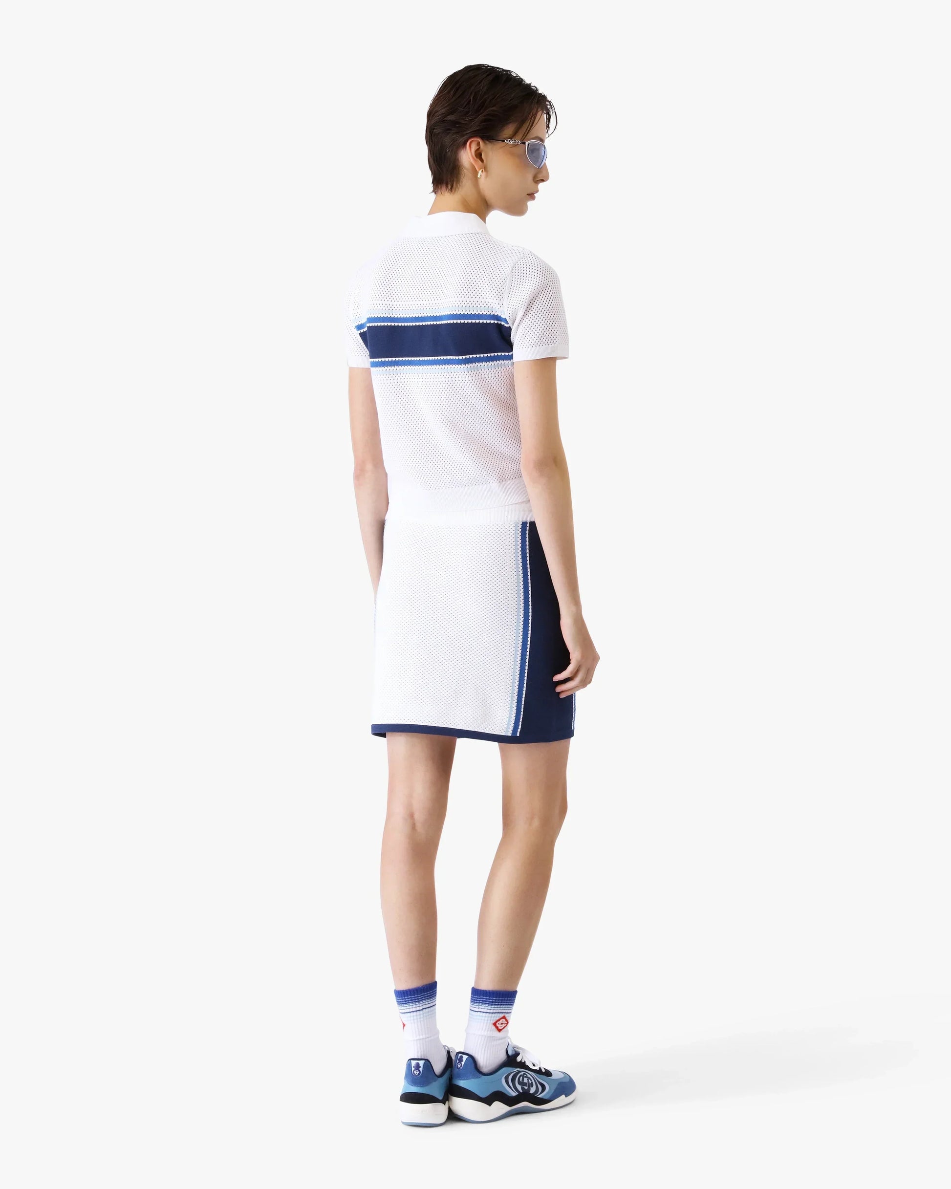 White & Blue Striped Mesh Polo Shirt | Casablanca Paris | Image 3