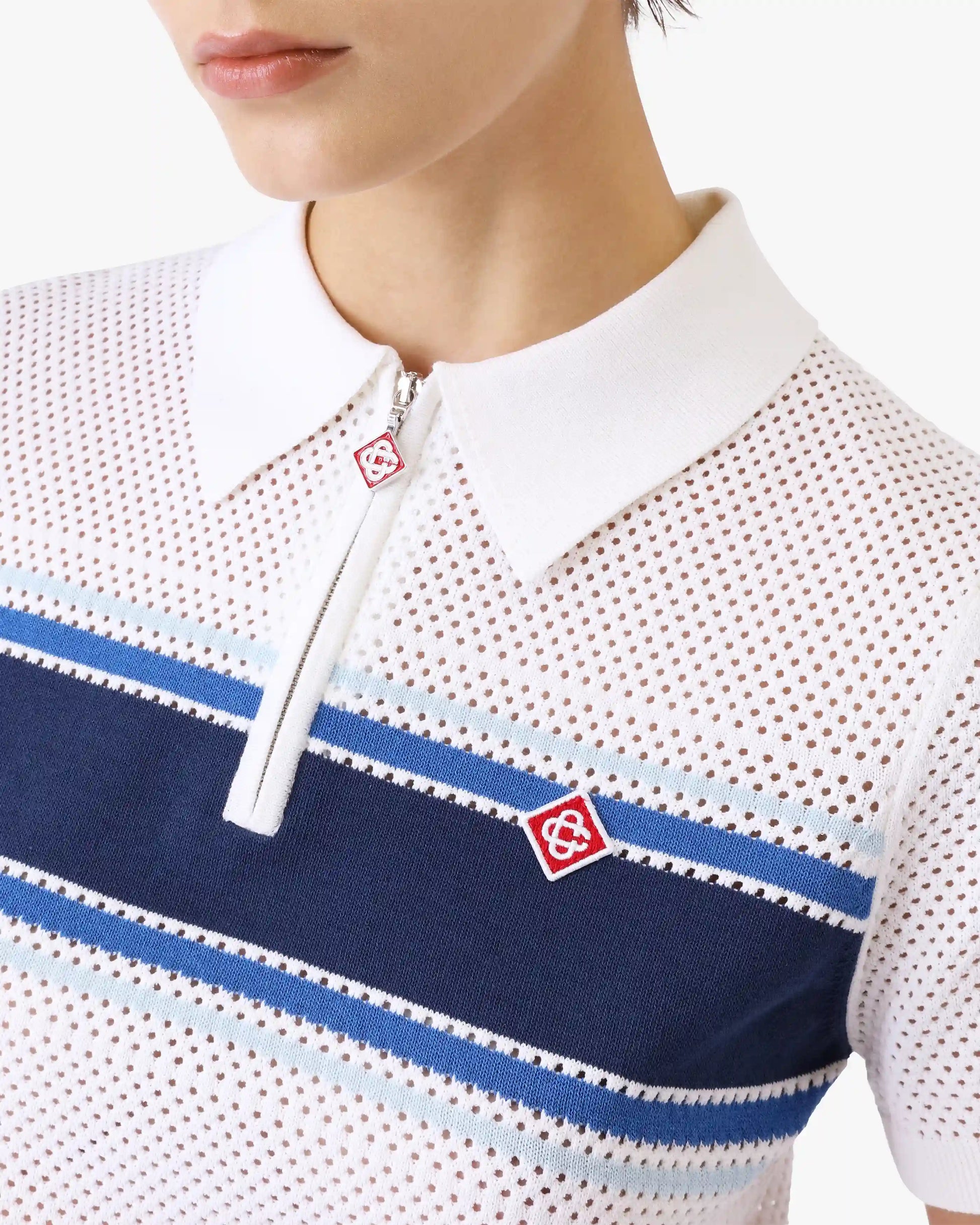 White & Blue Striped Mesh Polo Shirt | Casablanca Paris | Image 5