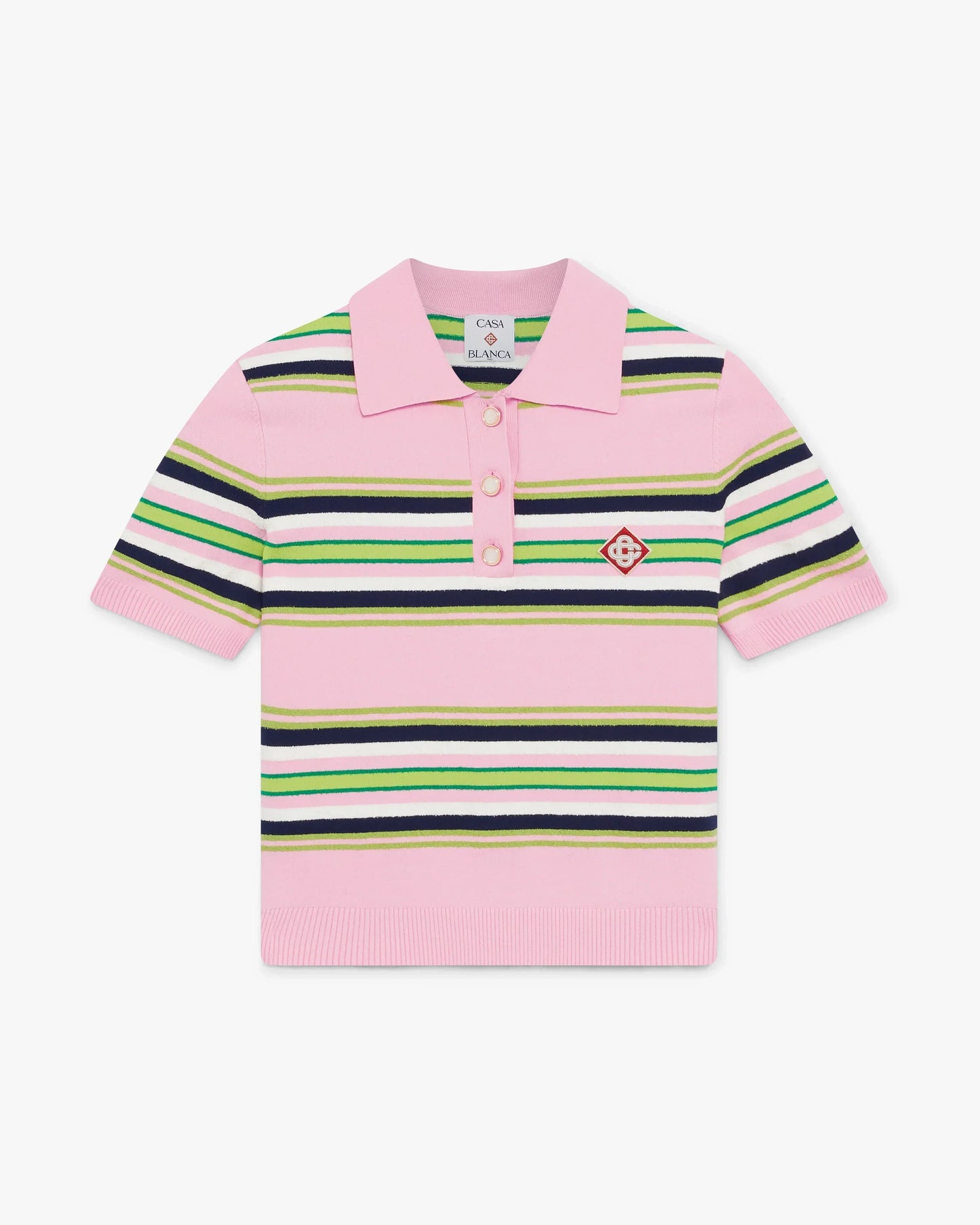 Pink & Green Striped Fitted Polo Shirt | Casablanca Paris | Image 1