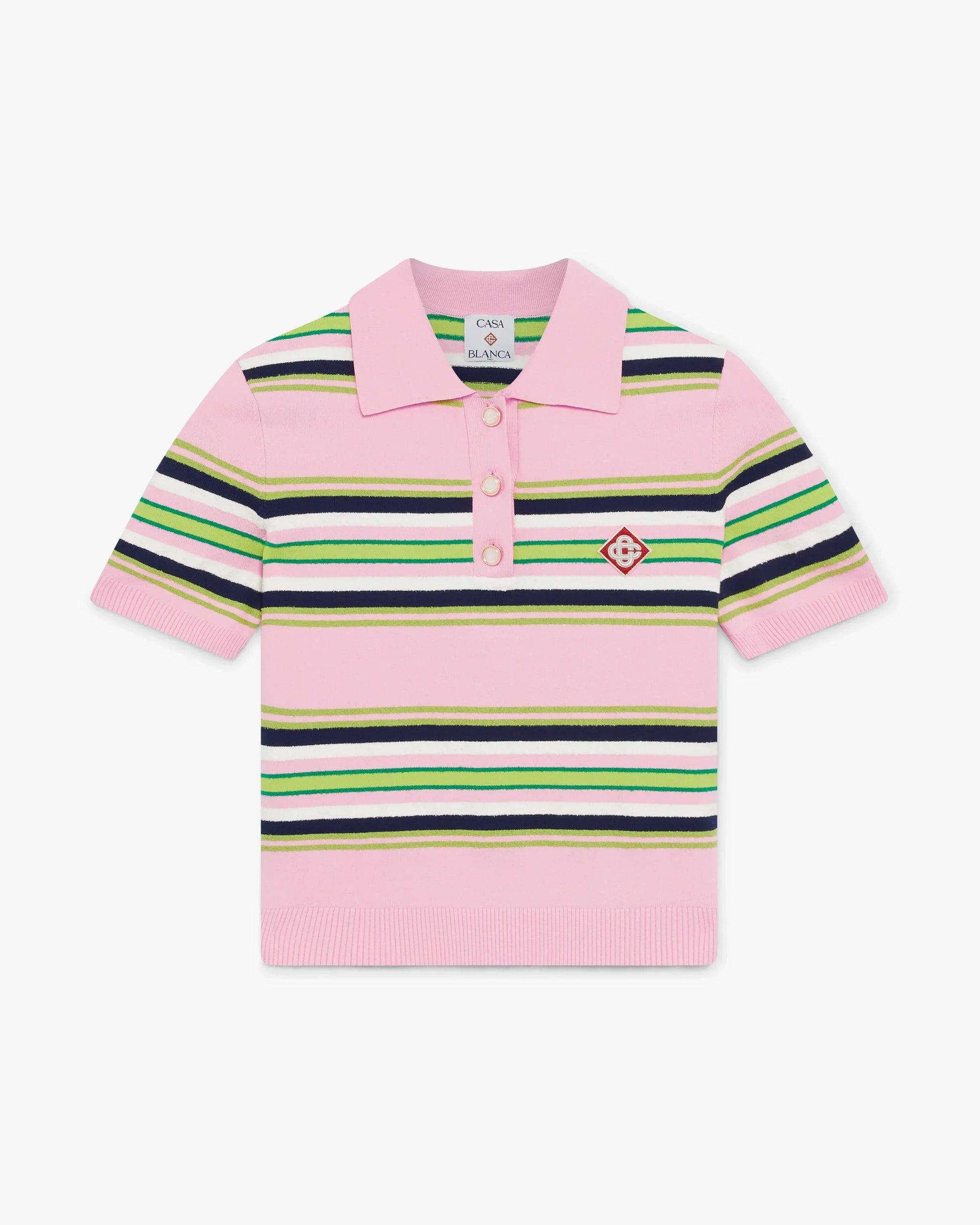 Pink & Green Striped Fitted Polo Shirt | Casablanca Paris | Image 1