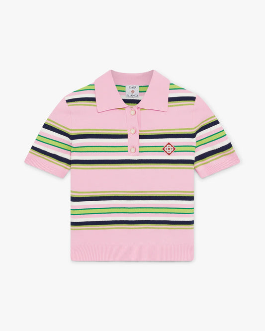 Pink & Green Striped Fitted Polo Shirt | Casablanca Paris | Image 1