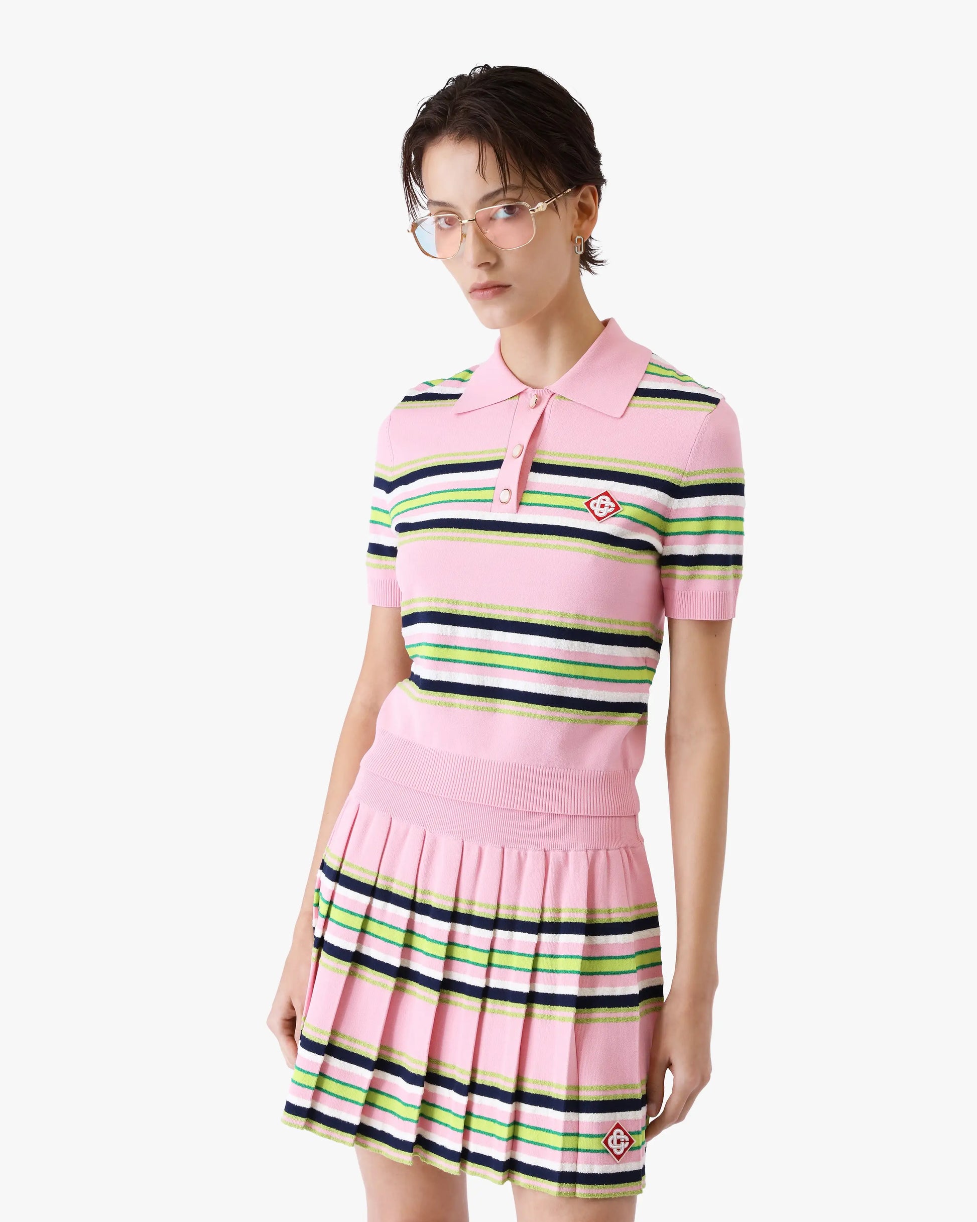 Pink & Green Striped Fitted Polo Shirt | Casablanca Paris | Image 4