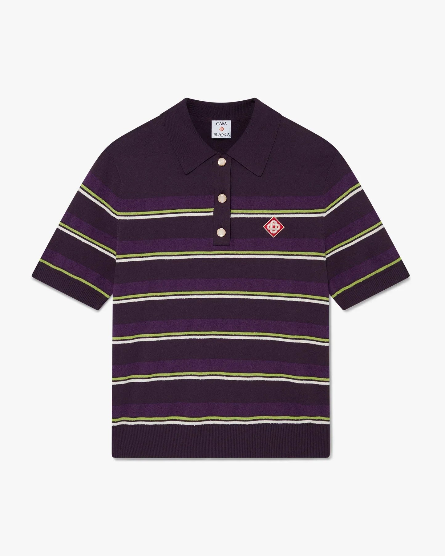 Purple & Green Striped Fitted Polo Shirt | Casablanca Paris | Image 1