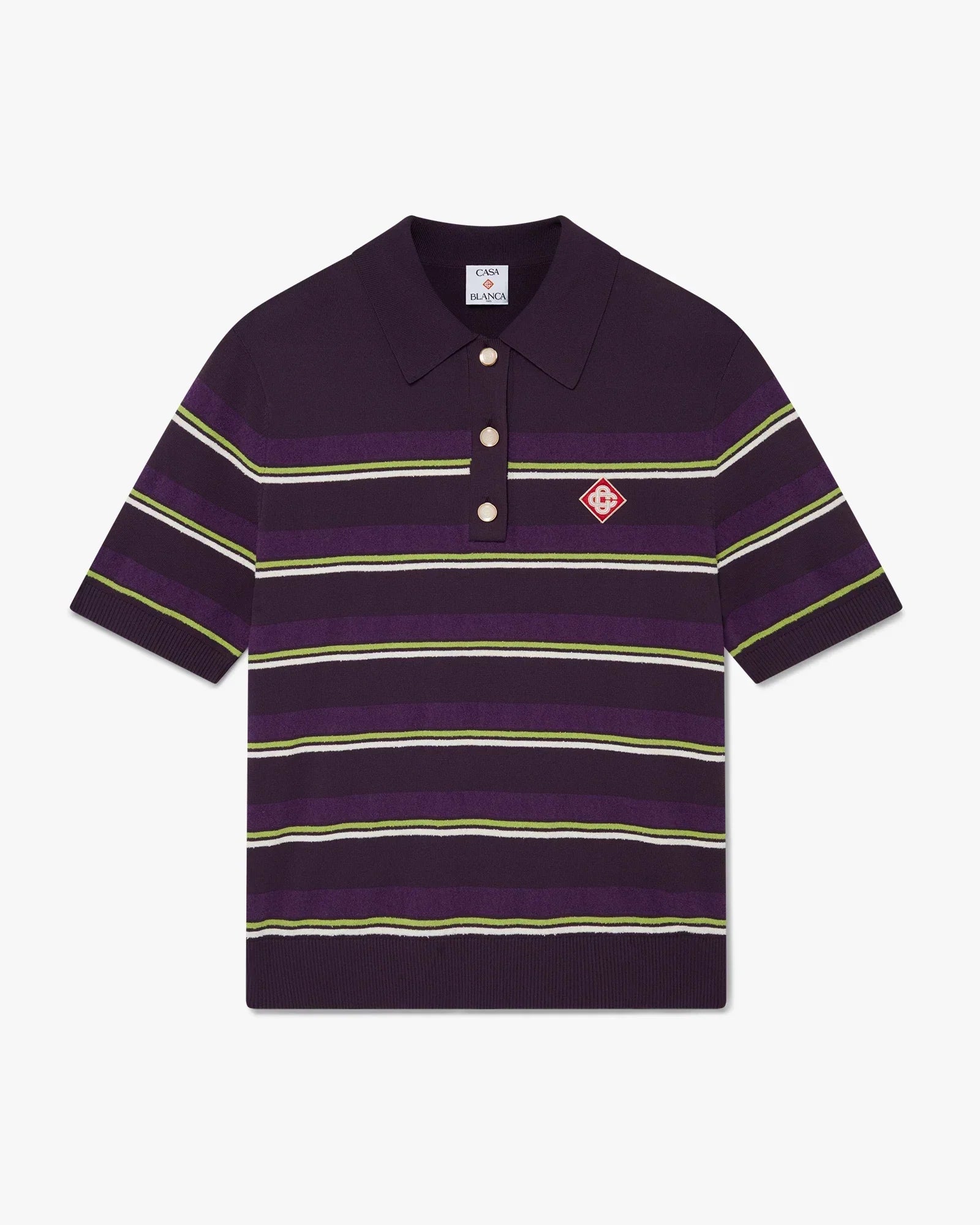 Purple & Green Striped Fitted Polo Shirt | Casablanca Paris | Image 1