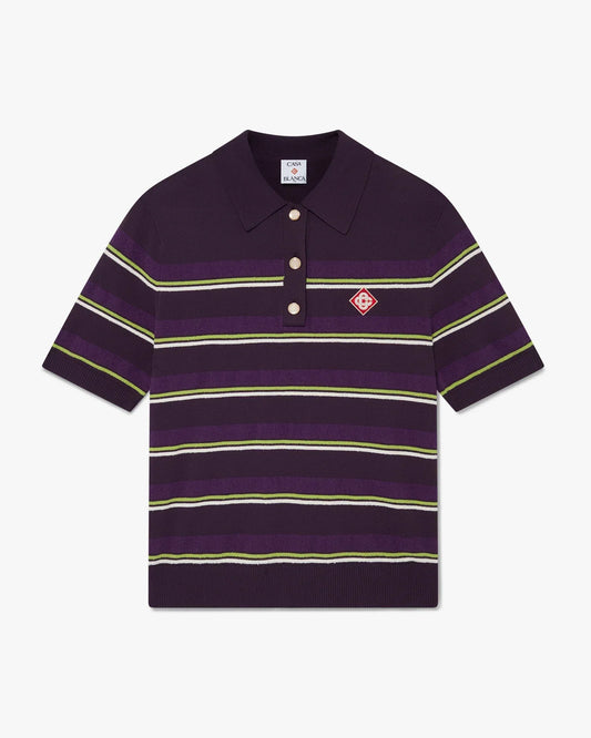 Purple & Green Striped Fitted Polo Shirt | Casablanca Paris | Image 1