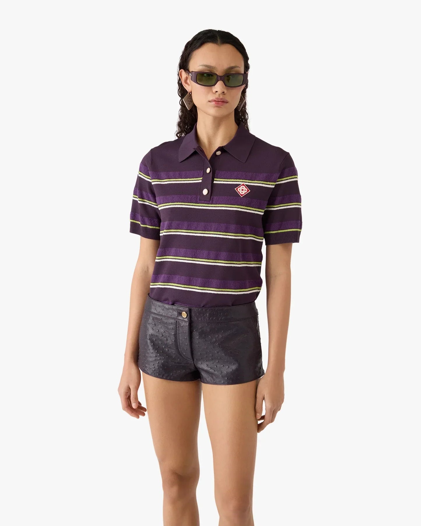 Purple & Green Striped Fitted Polo Shirt | Casablanca Paris | Image 4