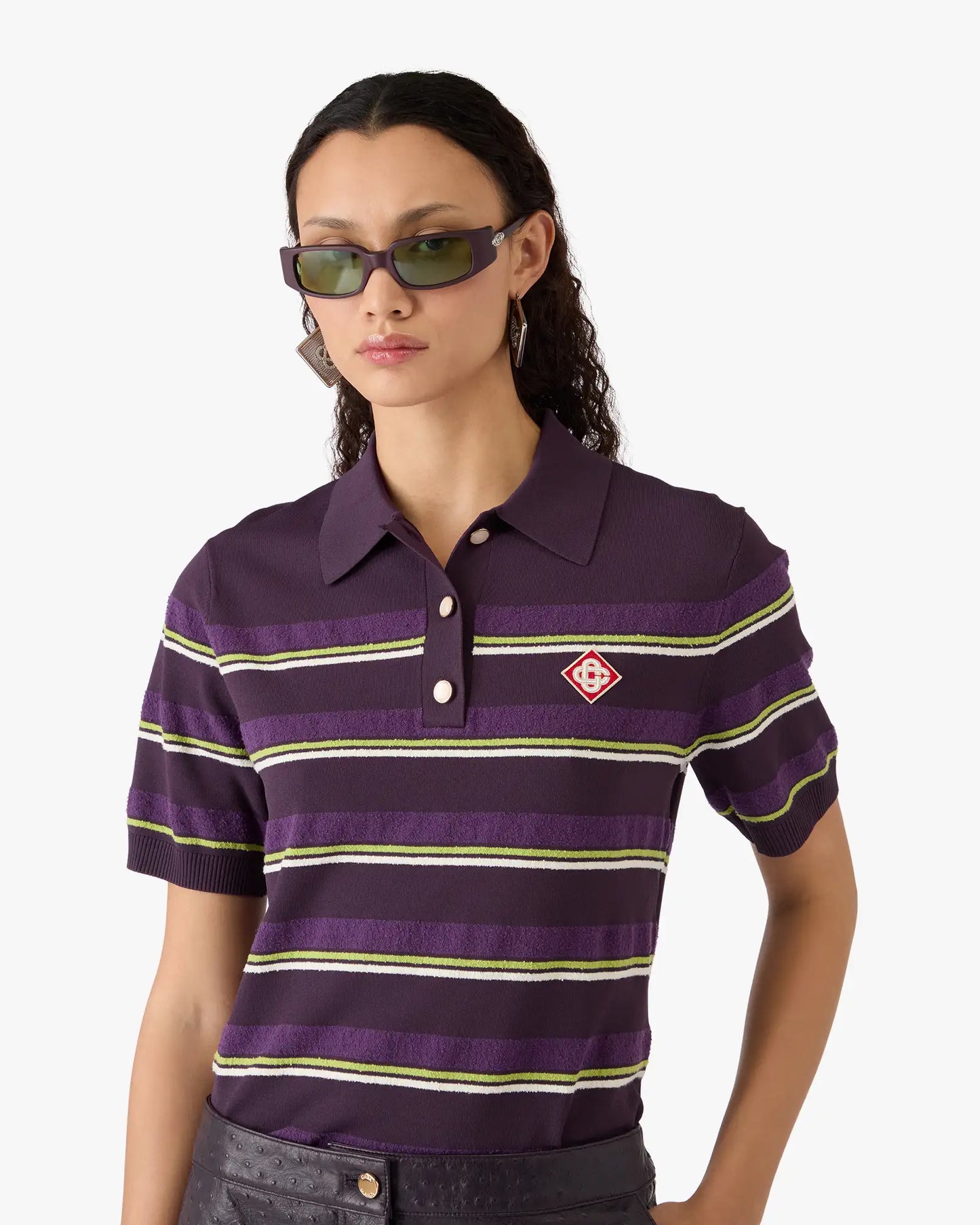 Purple & Green Striped Fitted Polo Shirt | Casablanca Paris | Image 5