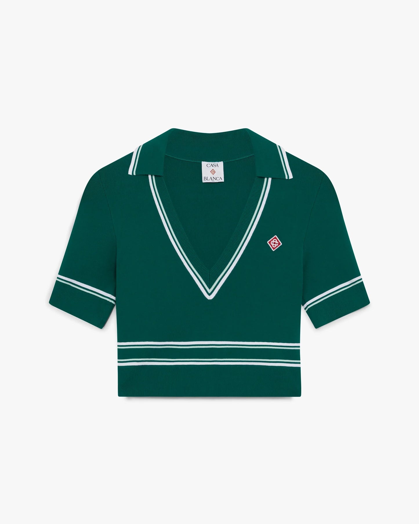 Green Cropped Knit Polo Shirt | Casablanca Paris | Image 1