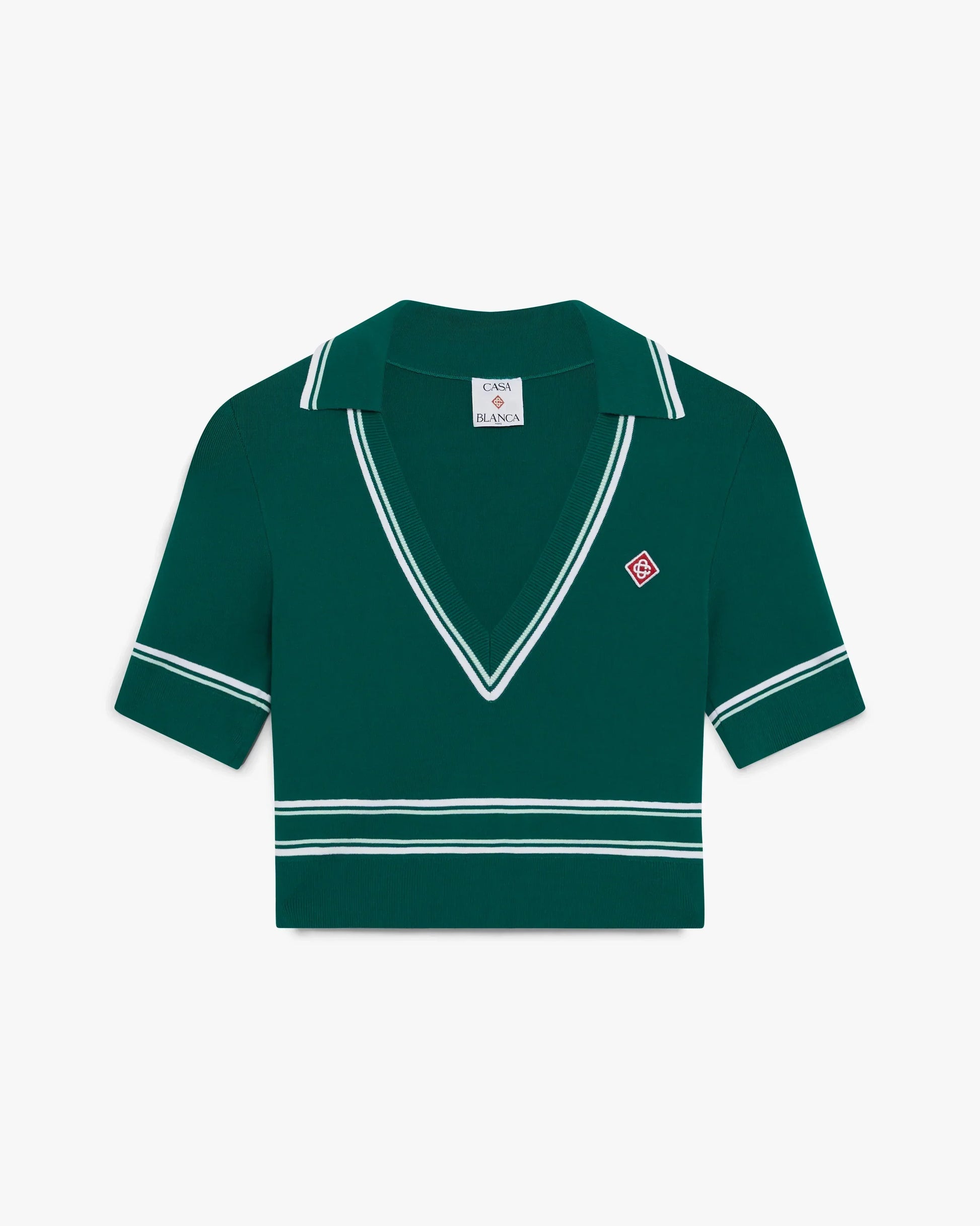 Green Cropped Knit Polo Shirt | Casablanca Paris | Image 1